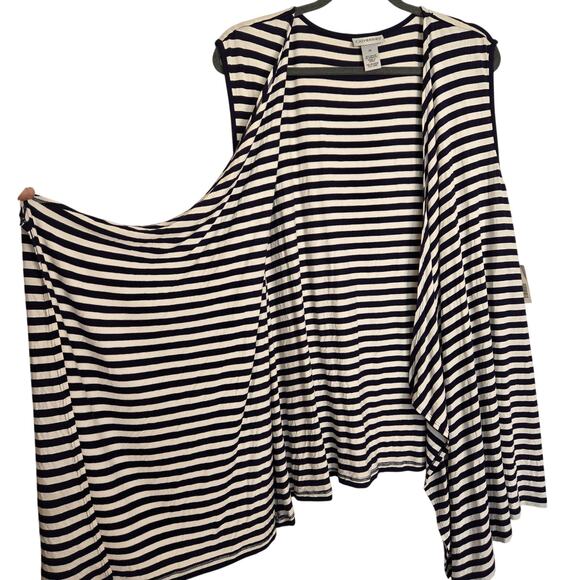 Catherines Navy + White Striped Cascade Open Front Vest Size 3X Nautical Preppy - Picture 4 of 11